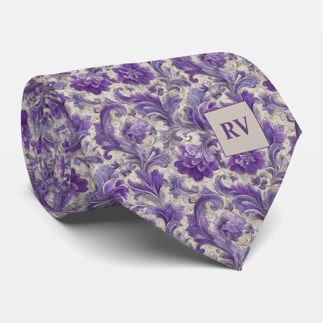 Gravata Antique Purple Lilac Floral Baroque (Rolled)