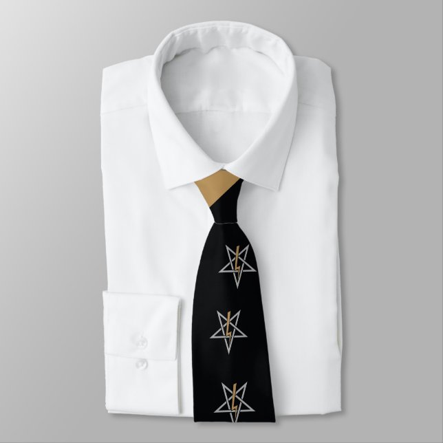 Gravata Anton LaVey Sigil Abstrato Wave Neck Tie {Dourado} (Amarrado)