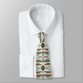 Gravata Aqua Brown Aztec Pattern