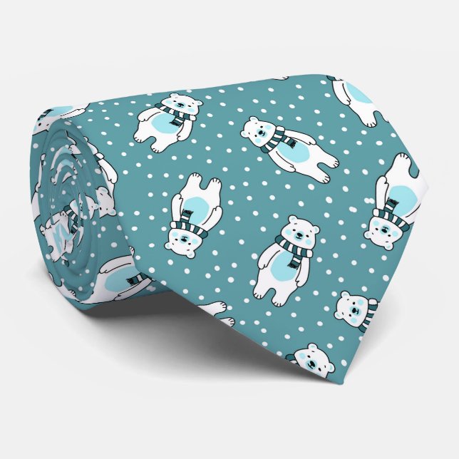 Gravata Aqua cute snow polar bear pattern (Rolled)