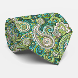 Gravata Aqua Turquesa Verde Lima Paisley Padrão Floral
