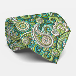 Gravata Aqua Turquesa Verde Limão Estampa Floral Paisley