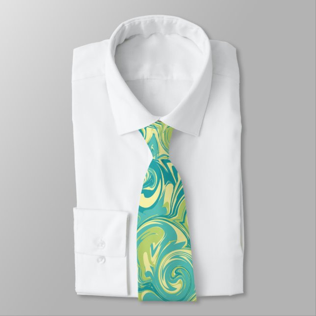 Gravata Aqua, Verde e Amarelo Marble Swirl Tie (Amarrado)