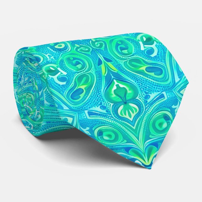 Gravata Aquamarine Arabesque Bohemian Pattern (Rolled)