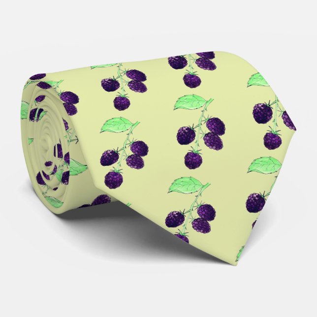 Gravata Aquarela Amora Preta Botânica Roxa (Rolled)