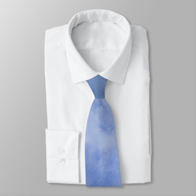 Gravata Aquarela Azul e Branco (Amarrado)