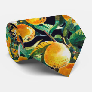 Gravata Aquarela de Fruta Laranja Arte de Citrino Fresco