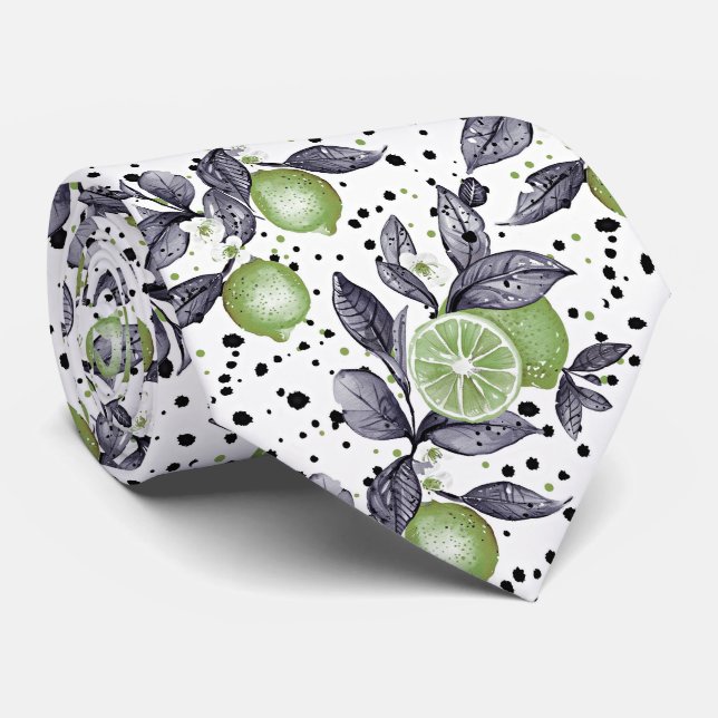 Gravata aquarela esboçada com detalhes das folhas verdes,  (Rolled)