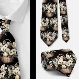 Gravata Aquarela Floral em Preto e Branco