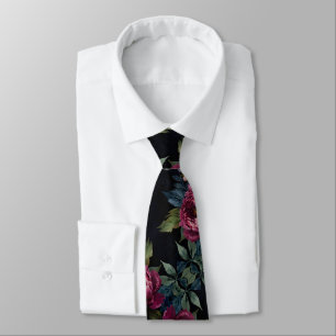 Gravata Aquarela floral rosa escuro elegante