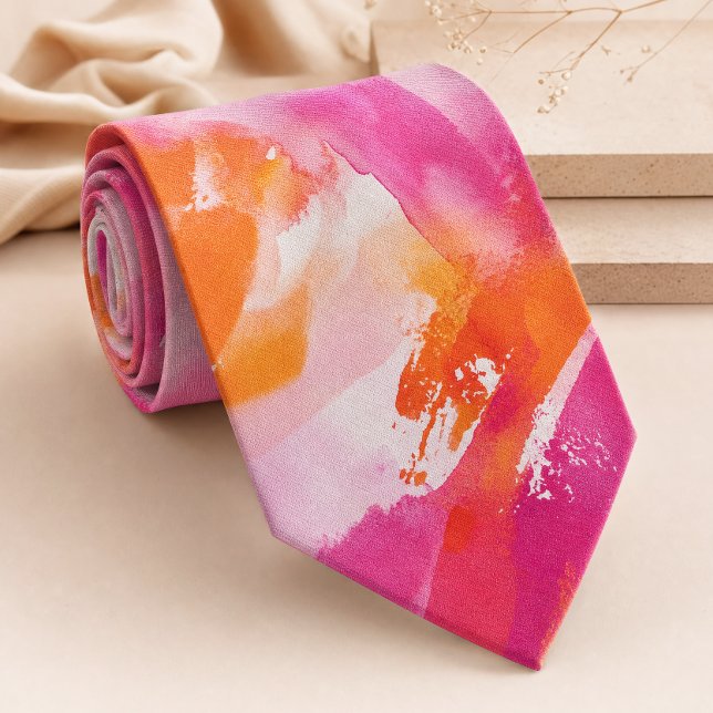 Gravata Aquarela Laranja Rosa Abstrato (Criador carregado)