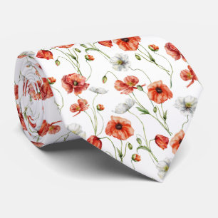 Gravata Aquarela Papoulas de Prado e Flores Silvestres Bra