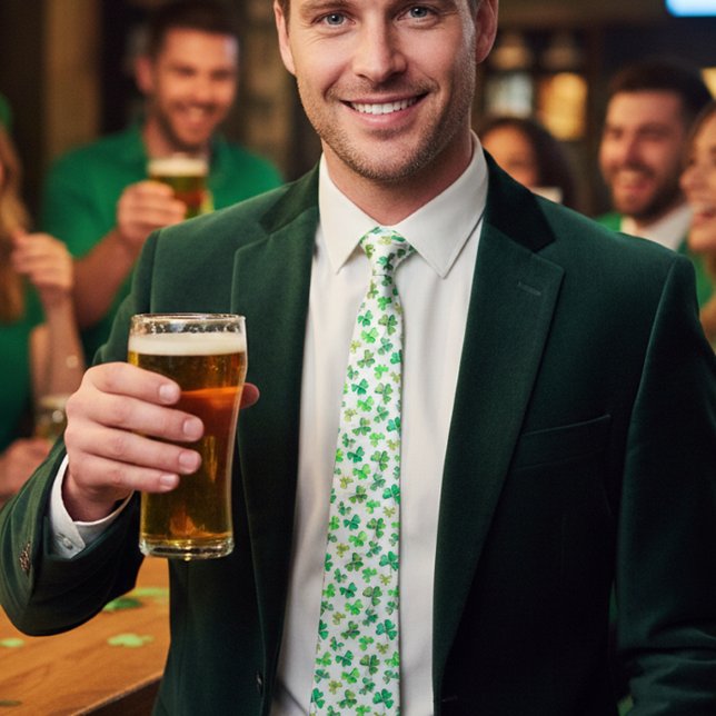 Gravata Aquarela Trevo de Três Folhas Verde Dia de São Pat (Criador carregado)