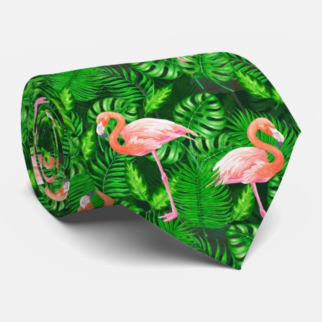 Gravata Aquarela tropical Flamingo (Rolled)