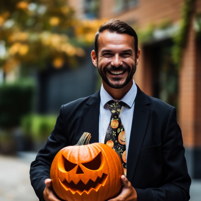 Gravata Aranha & Abóboras | Laranja Preto Halloween (Criador carregado)