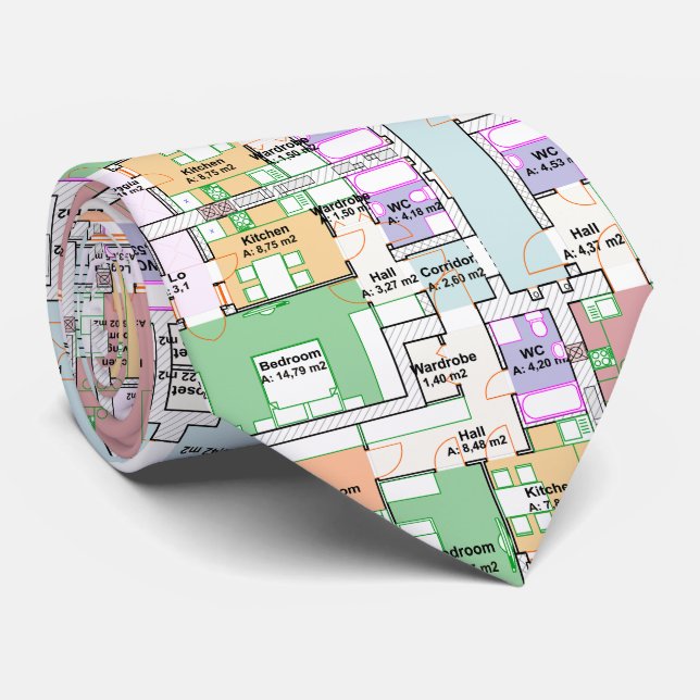 Gravata Architectural Blueprint Pattern Men's Neck Tie (Rolled)