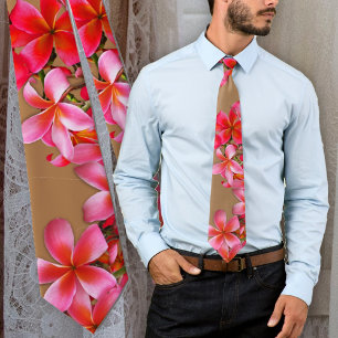 Gravata Areia de Flores Tropicais de Plumeria Havaiana Ros