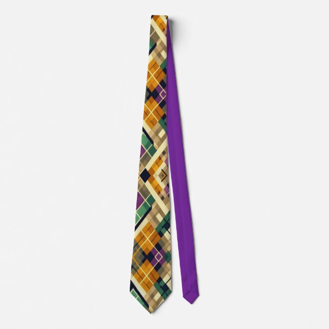Gravata Argyle Mardi Gras verde-roxo amarelo (Frente)