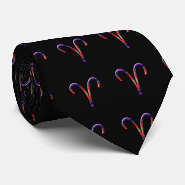 Gravata Aries Zodiac-Colorful em Preto (Rolled)