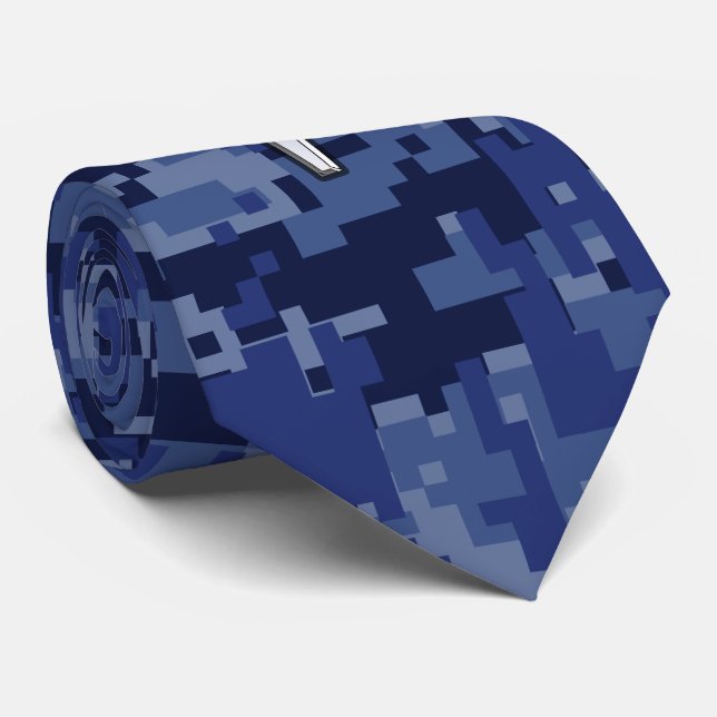 Gravata Aries Zodiac - Sinal no Marinho Blue Digital Camo (Rolled)