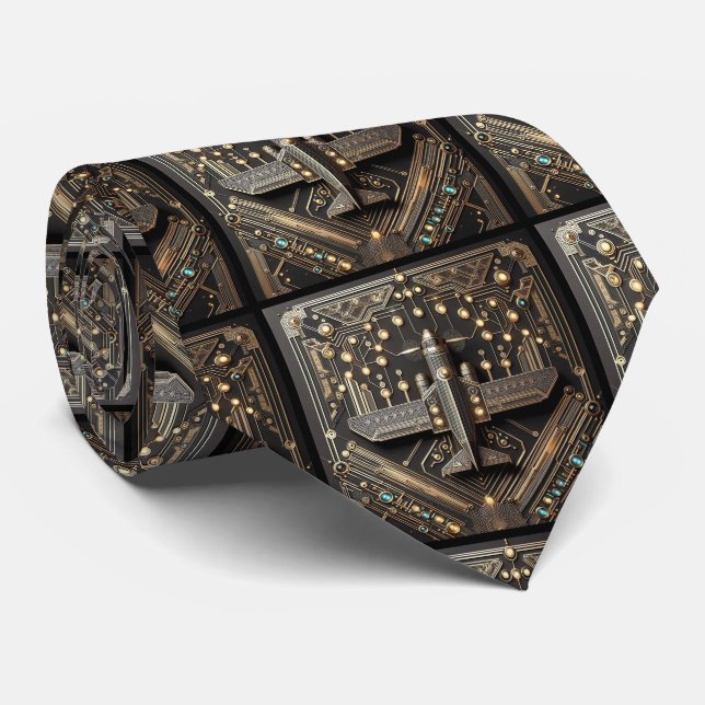 Gravata Art Deco Airplane Art Deco Circuit Board  (Rolled)