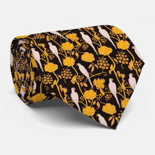 GRAVATA ART DECO AMARELO FLORES, PARRÓGÃOS BRANCOS A PRETO