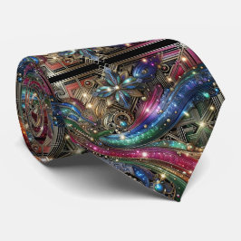 Gravata Art Deco Art Nouveau Rainbow Circuit Board Necktie