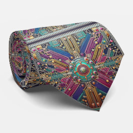 Gravata Art Deco Art Nouveau Rainbow Circuit Board Necktie