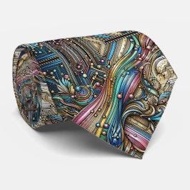 Gravata Art Deco Art Nouveau Rainbow Circuit Board Necktie