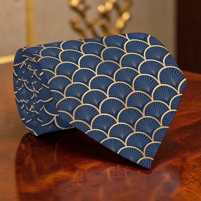 Gravata Art Déco Azul e Dourada Personalizada (Criador carregado)