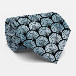 Gravata Art Deco Blue and Black Fan Patterk Neck Tie