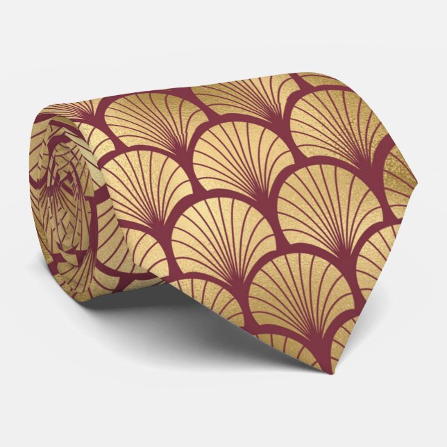 Gravata art deco Burgundy gold tiled pattern (Rolled)