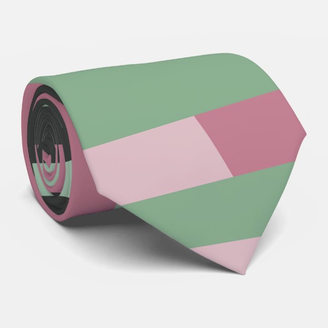 Gravata Art Deco Composição Rosa e Verde #2 (Rolled)