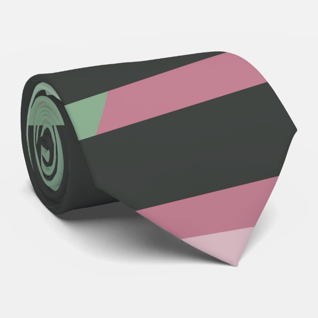 Gravata Art Deco Composição Rosa e Verde #3 (Rolled)