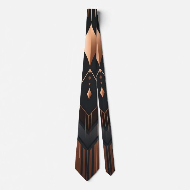 Gravata Art Deco Copper & Silver Geometric Design (Frente)