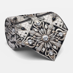 Gravata Art Deco Falso Seda Diamantes de Luxo B+W