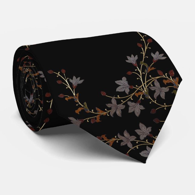 Gravata Art Deco Flowers On Black (Rolled)