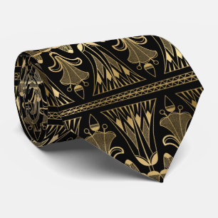 Gravata Art Deco Gold Foil Sobre Ornamentado Preto