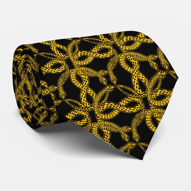 Gravata Art Deco Golden Snake Pattern  (Rolled)