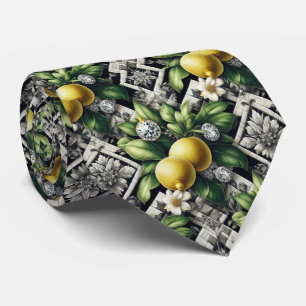 Gravata Art Deco Limão Amalfi Preto e Branco Diamantes