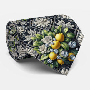 Gravata Art Deco Limão Amalfi Preto e Branco Diamantes