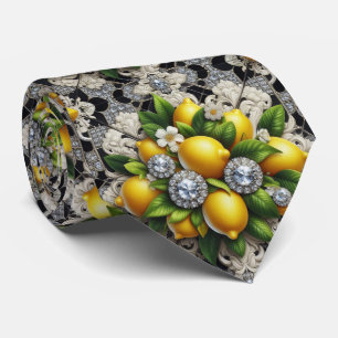 Gravata Art Deco Limão Amalfi Preto e Branco Diamantes