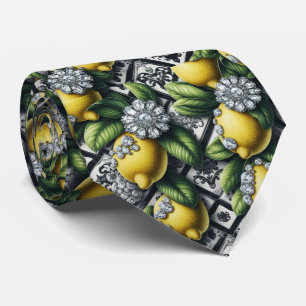 Gravata Art Deco Limão Amalfi Preto e Branco Diamantes