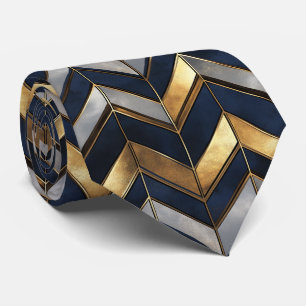Gravata "Art Deco Luxury Design: Dourado, Prata e Azul