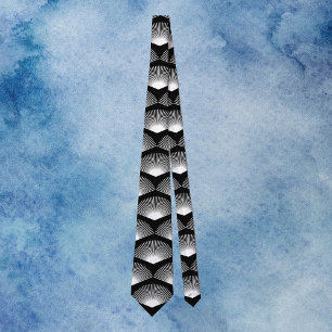 Gravata Art Deco Padrão de Ventilador Branco Preto