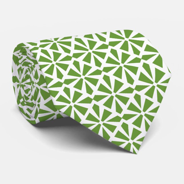 Gravata Art Deco Patterno II - Avocado Green em Branco (Rolled)
