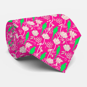GRAVATA ART DECO PINK FLORES BRANCOS COM PARTES VERDES