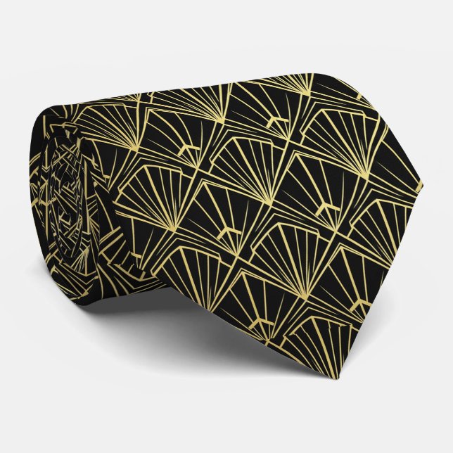 Gravata Art Deco Preto & Dourado  (Rolled)