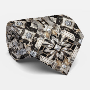 Gravata Art Deco Preto e Branco Diamantes