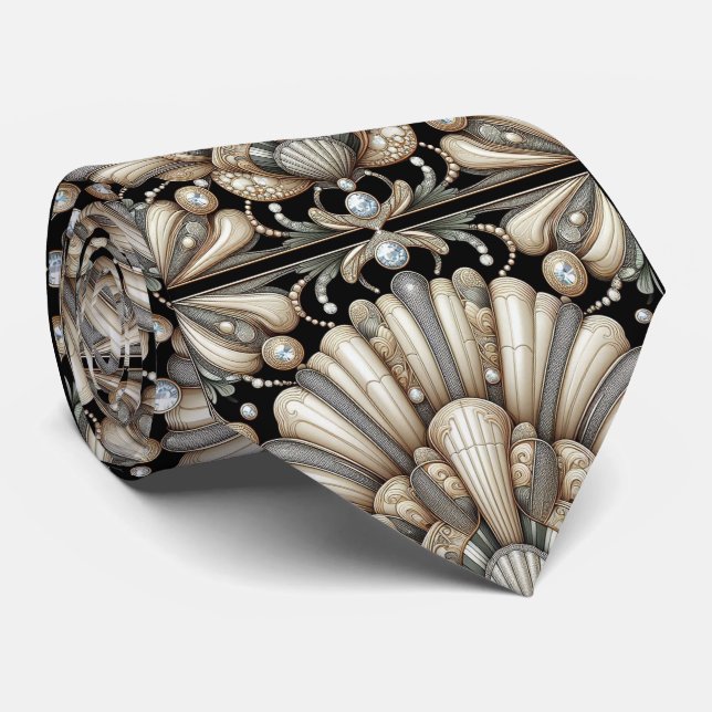 Gravata Art Deco Seashell Faux Diamond Faux Silk  (Rolled)
